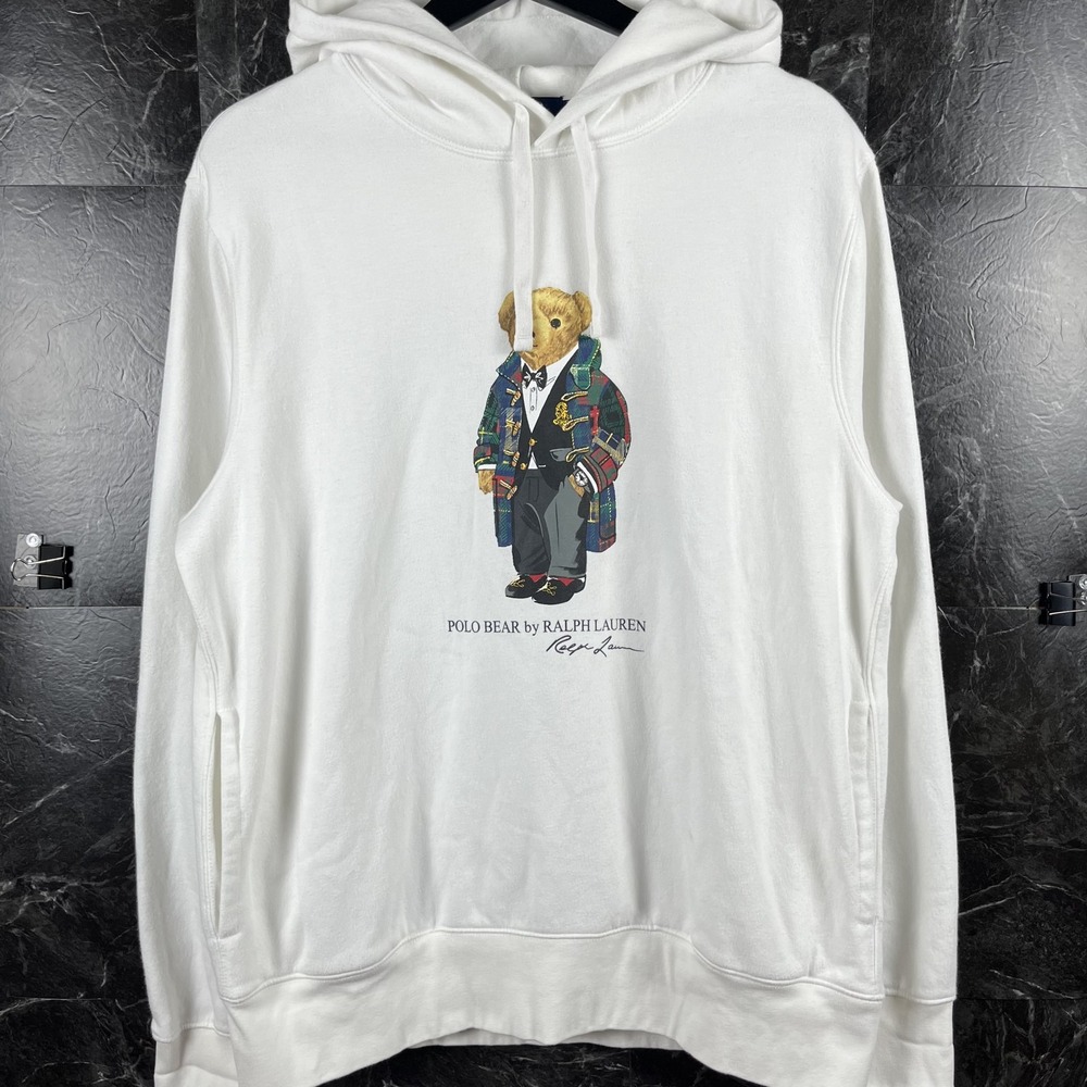 Polo Ralph Lauren Men's White Polo Bear Fleece Hoodie Large
